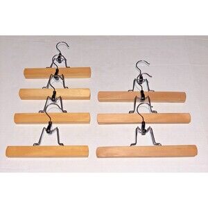 Blond Wooden Hangers Lot Of 7 Pants Dress Skirt Misc (4) 9” &  (3) 11”